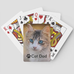 Cat Dad Kitty Paw Custom Photo Playing Cards