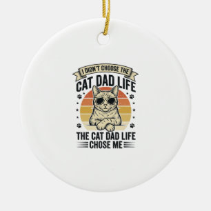 Cat Dad Life Vintage Engraving T-Shirt Design_1 Ceramic Tree Decoration