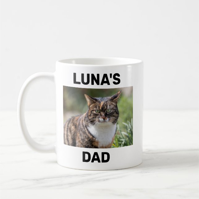 Cat Dad Modern Custom Cat Photo & Name Coffee Mug (Left)