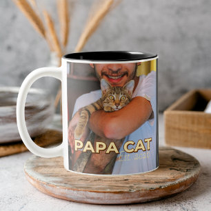 Cat Dad Modern Custom Photo and Cat Name Two-Tone Coffee Mug