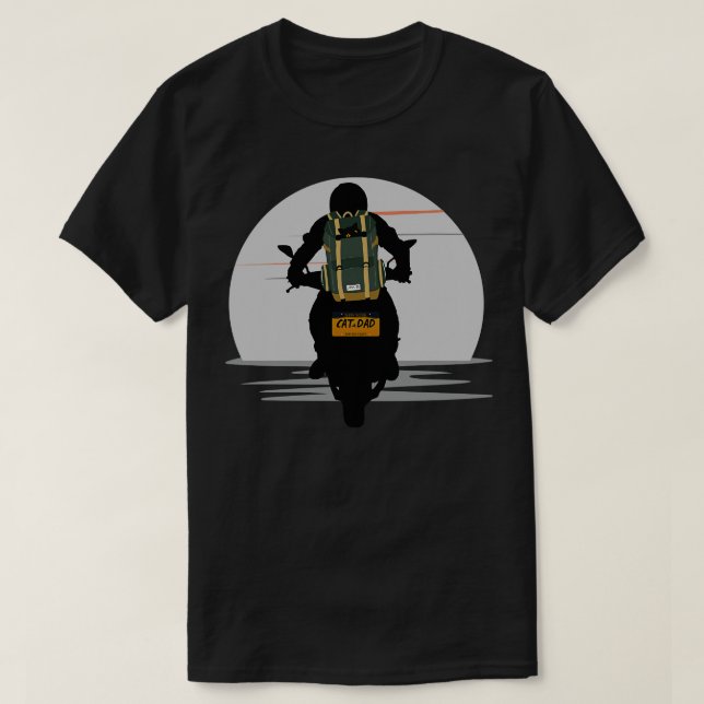 CAT DAD MOONLIGHT CAT IN A BACKPACK MOTORCYCLE RID T-Shirt (Design Front)