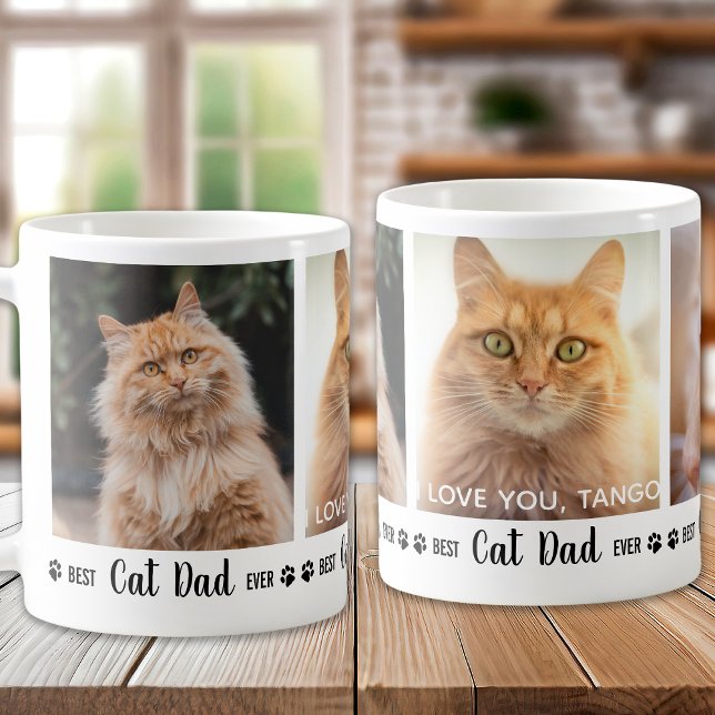 Cat Dad Personalised Modern 3 Photo Fathers Day Coffee Mug (Creator Uploaded)
