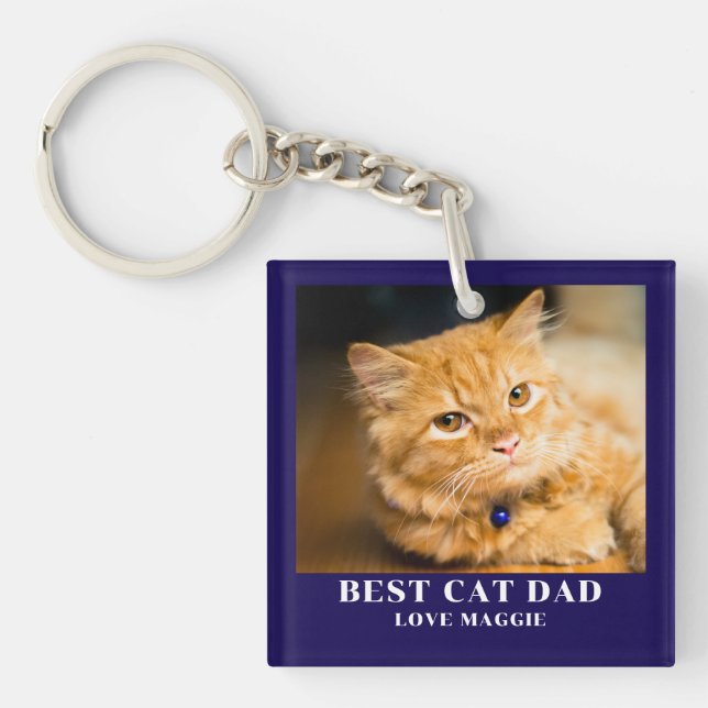 Cat Dad Photo Personalised  Key Ring (Front)