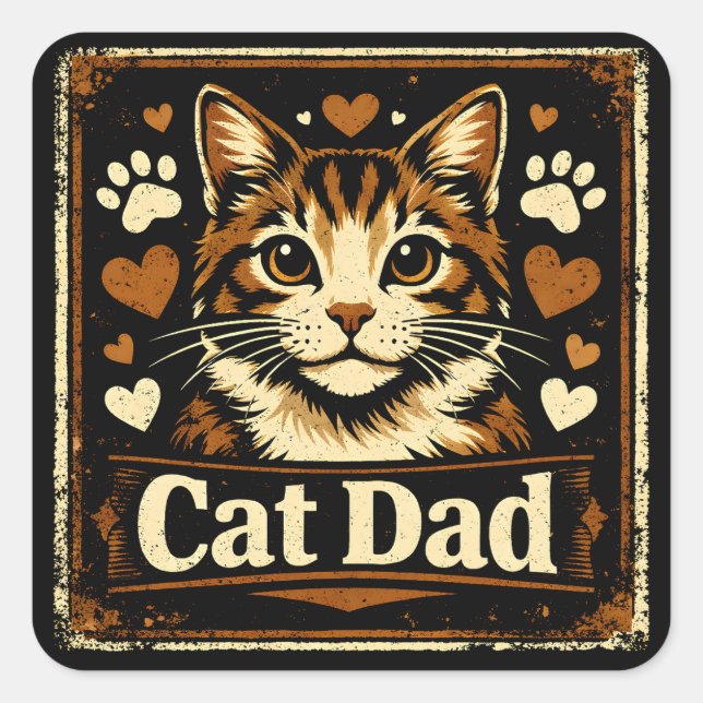 Cat Dad – Proud Feline Father Humour Love Square Sticker (Front)