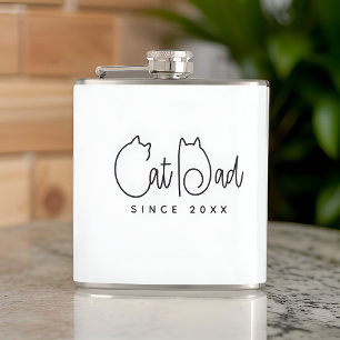 Cat Dad Since 20XX Modern Simple Playful Fun Hip Flask