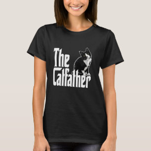 Cat Dad The Catfather Cute Black and White Cat Fat T-Shirt