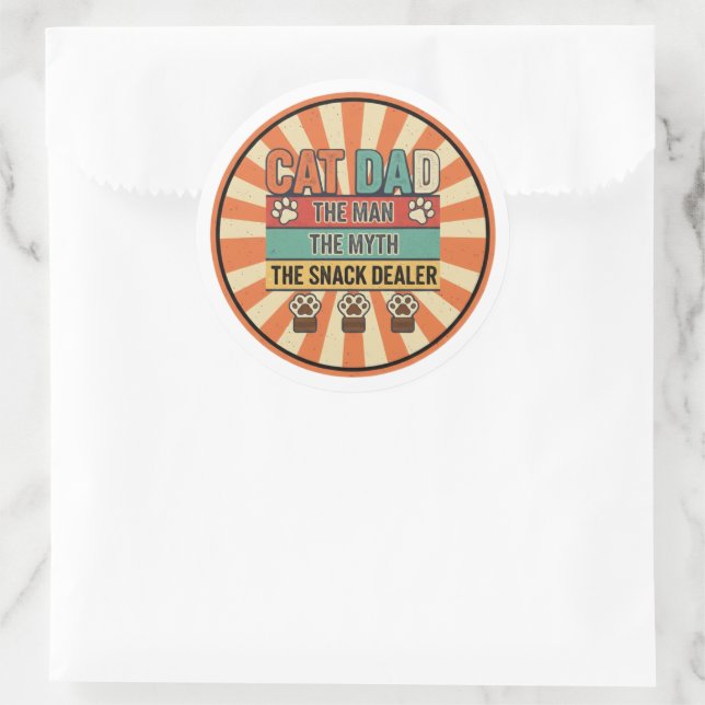 Cat Dad The Man The Myth The Snack Dealer Funny Ca Classic Round Sticker (Bag)
