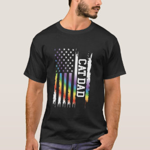 Cat Dad United States Distressed Rainbow w US Flag T-Shirt