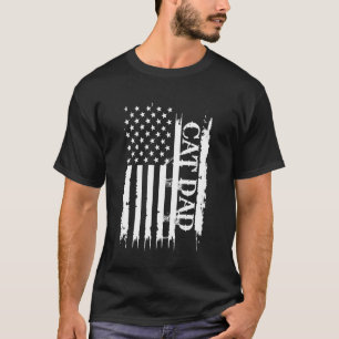 Cat Dad United States Distressed w US Flag T-Shirt