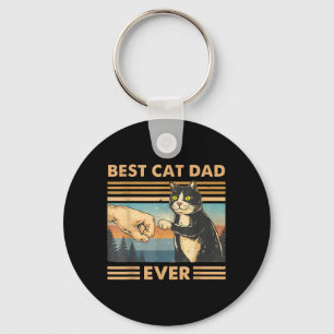 Cat Dad Vintage Cat Fist Bump Funny Cat Lover Men Key Ring