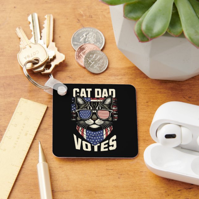 Cat Dad Votes Cute Election American Flag Key Ring (Desk)