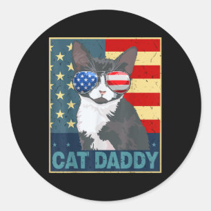 Cat Daddy American Flag 4th July Father Day Funny Classic Round Sticker