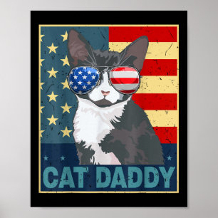 Cat Daddy American Flag 4th July Father Day Funny Poster