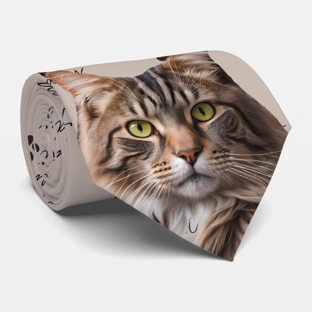 Cat Daddy Grey Tabby Cat Neck Tie (Rolled)