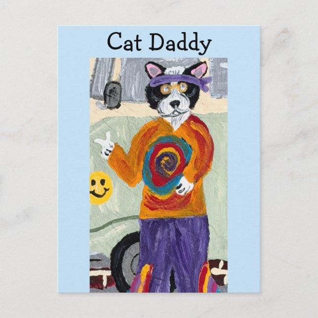 Cat Daddy Hippie Tuxedo Cat Invitation Postcard (Front)
