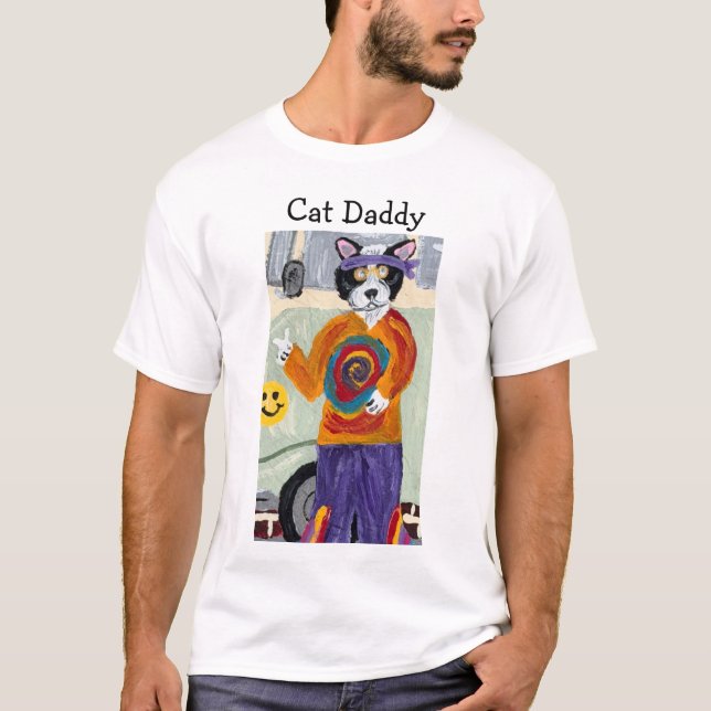 Cat Daddy Hippie Tuxedo Cat T-Shirt (Front)