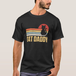 Cat Daddy Horizontal Stripes Retro Sunset Cat Love T-Shirt