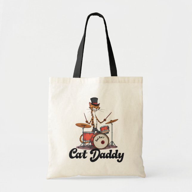 Cat Daddy Jazz Music Drummer Musician | Tabby Cats Tote Bag (Front)