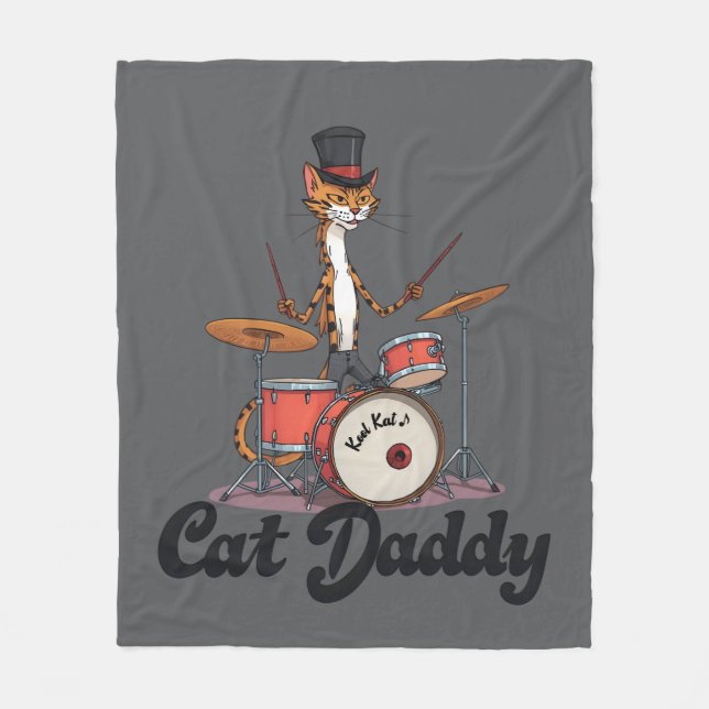 Cat Daddy Musician Drummer | Tabby Cats Art Lover Fleece Blanket (Front)