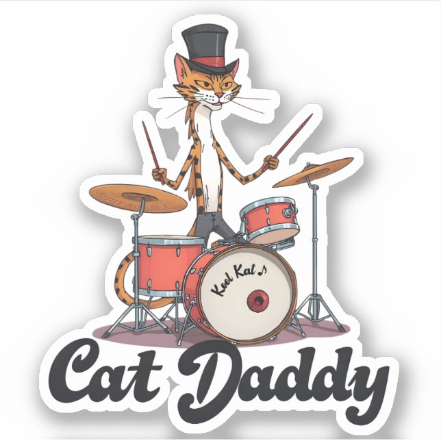Cat Daddy Musician Drummer - Tabby Cats Lover Art (Front)