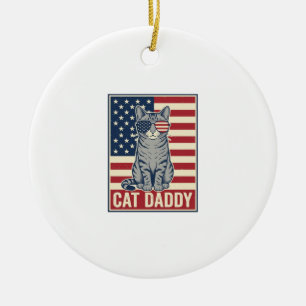 Cat Daddy Patriotic Cat Vector Design_1 Ceramic Tree Decoration