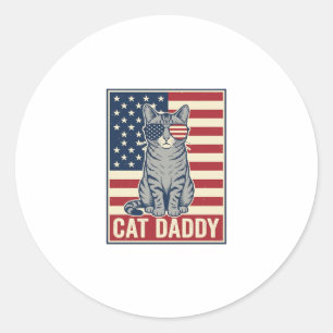 Cat Daddy Patriotic Cat Vector Design_1 Classic Round Sticker