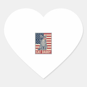 Cat Daddy Patriotic Cat Vector Design_1 Heart Sticker