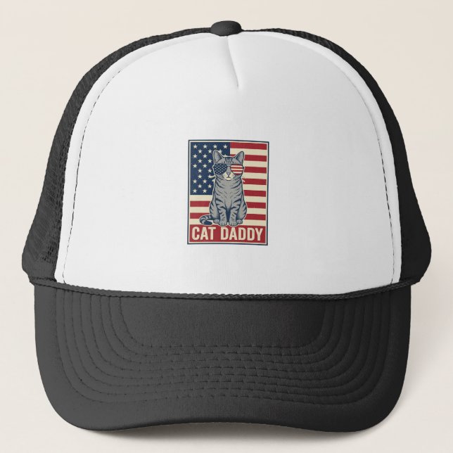Cat Daddy Patriotic Cat Vector Design_1 Trucker Hat (Front)