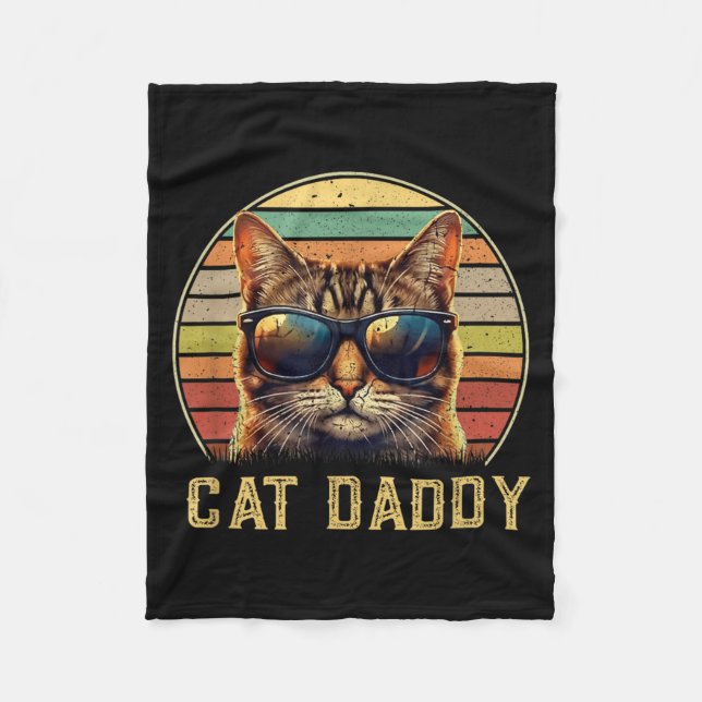 Cat Daddy Retro 70s 80s Black Cat Men Funny Cat Fleece Blanket (Front)