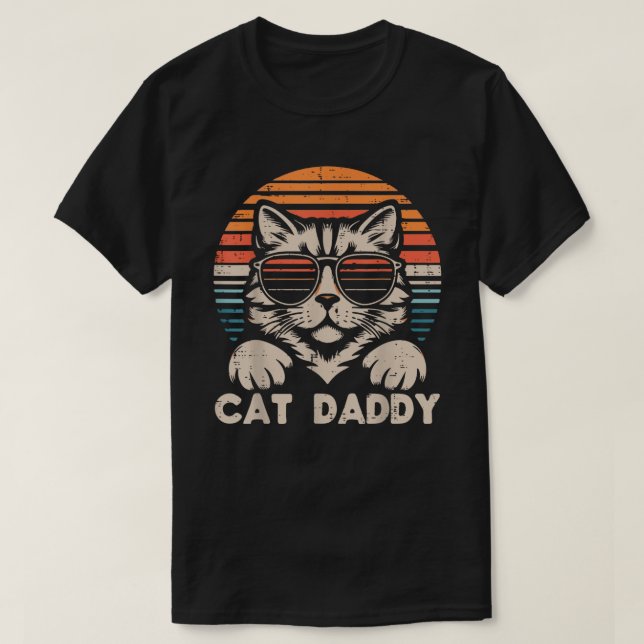 Cat Daddy Sunglasses Sunset Retro Dad kitten T-Shirt (Design Front)
