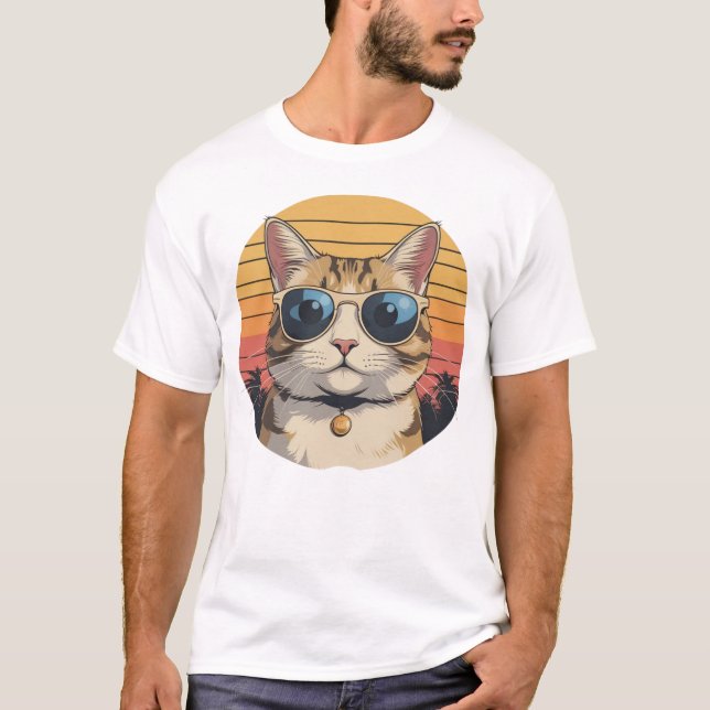 Cat Daddy Sunglasses Sunset Retro Fur Dad Papa T-Shirt (Front)