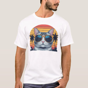 Cat Daddy Sunglasses Sunset Retro Fur Dad Papa T-Shirt