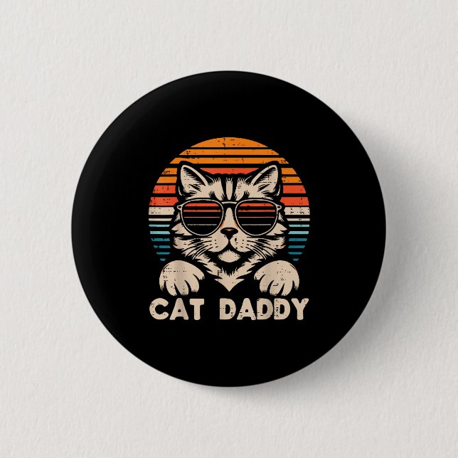 Cat Daddy Sungles Sunset Retro Fur Dad Papa Kitten 6 Cm Round Badge (Front)