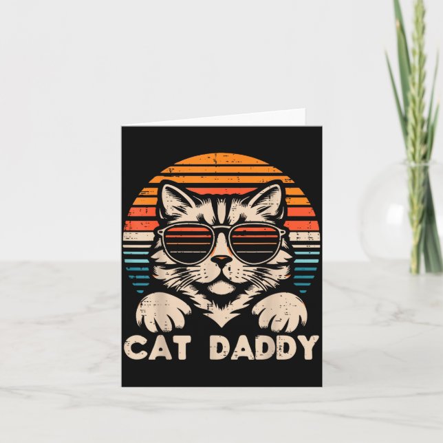 Cat Daddy Sungles Sunset Retro Fur Dad Papa Kitten Card (Front)