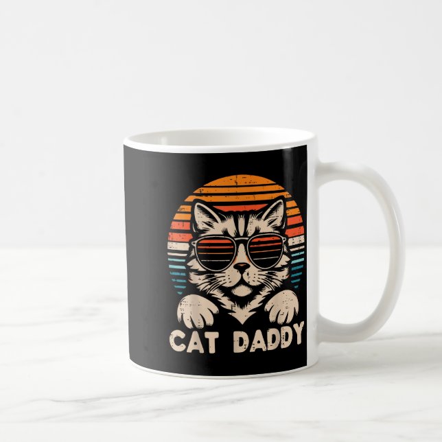 Cat Daddy Sungles Sunset Retro Fur Dad Papa Kitten Coffee Mug (Right)