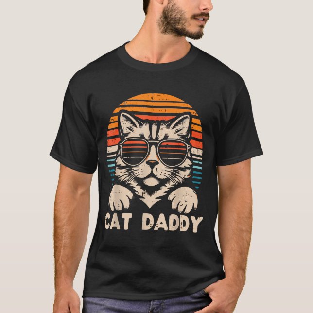 Cat Daddy Sungles Sunset Retro Fur Dad Papa Kitten T-Shirt (Front)