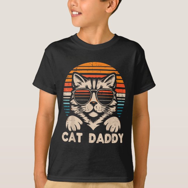 Cat Daddy Sungles Sunset Retro Fur Dad Papa Kitten T-Shirt (Front)