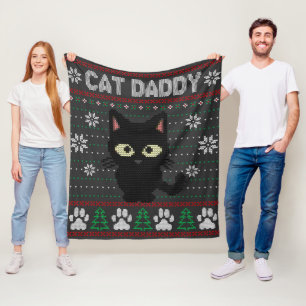 Cat Daddy Ugly Christmas Sweater Pajama Kitty Cat  Fleece Blanket