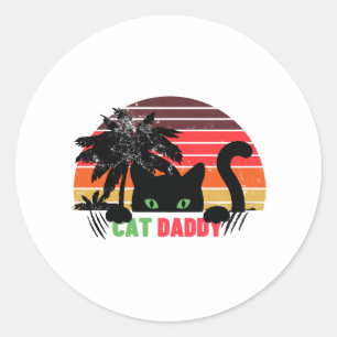 Cat Daddy Vintage Eighties Style Cat Retro Distres Classic Round Sticker