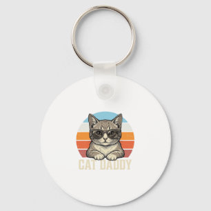 Cat Daddy Vintage Sunset Cool Cat Shirt Design_1 Key Ring
