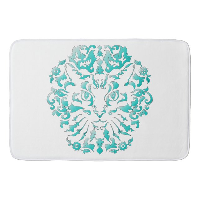 Cat Damask Bath Mat (Front)