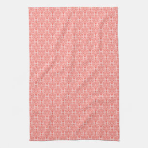 Cat Damask Coral and Blush Kitchen Towel