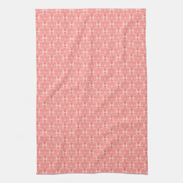 Cat Damask Coral and Blush Kitchen Towel (Vertical)