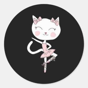 Cat Dance Ballerina Dancing Pirouette Tutu Classic Round Sticker