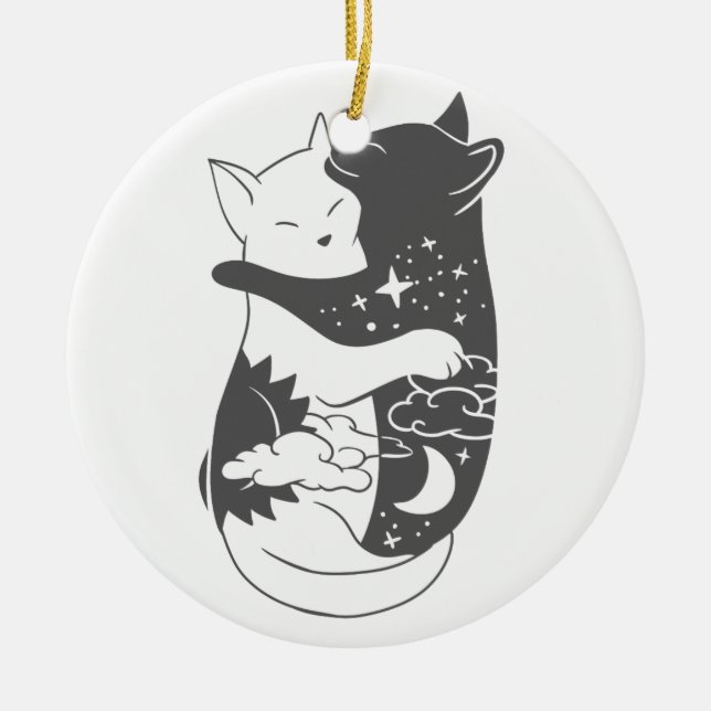 Cat day cat night illustration - Choose background Ceramic Tree Decoration (Front)