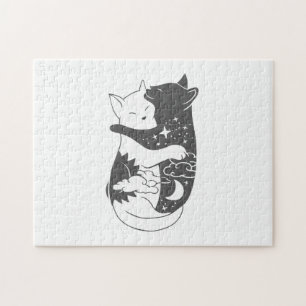 Cat day cat night illustration - Choose background Jigsaw Puzzle