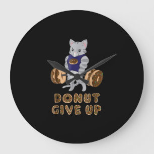 Cat Deadlift Powerlifting Doughnut Gym Large Clock