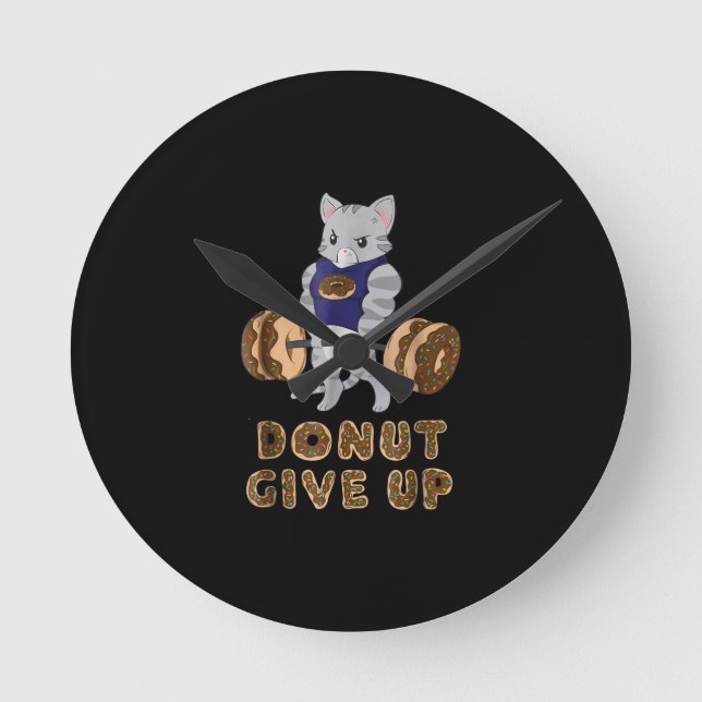 Cat Deadlift Powerlifting Doughnut Gym Round Clock (Front)