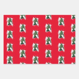 Cat Decorating Christmas Tree Wrapping Paper Sheet