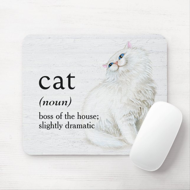 CAT Definition On Whitewashed Wood Mouse Mat (With Mouse)